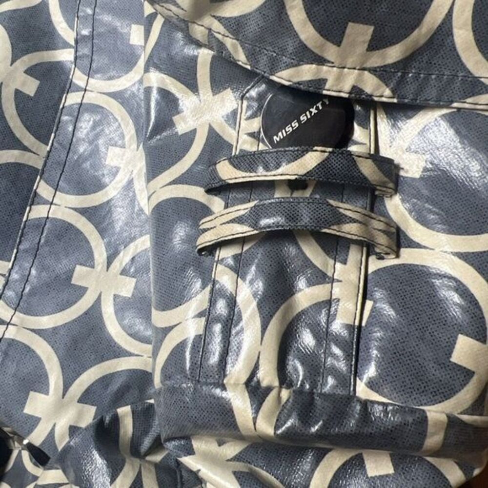MIss Sixty M60 Women Small Dark Gray Beige All Over Print Epaulet Vent‎ Raincoat - Picture 9 of 9